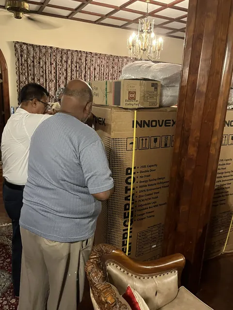 Household goods prepared for the Helping Hand flood relief project.