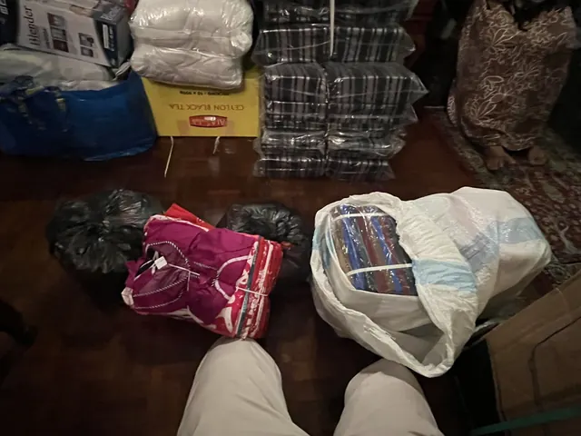 Household essentials gathered for families affected by flooding.
